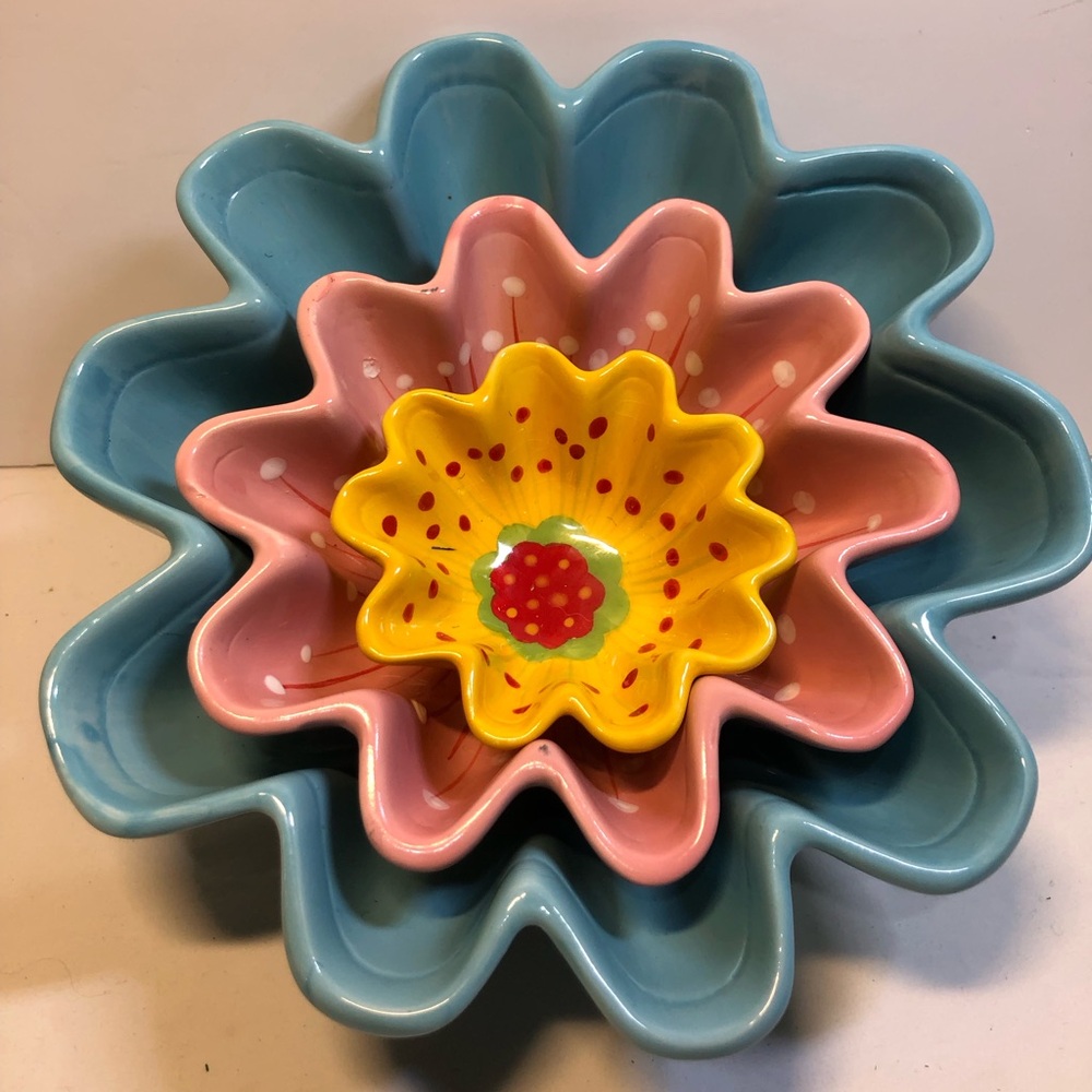 Unique Colourful Floral Serving Bowl 3 Bowls 8” to 4”